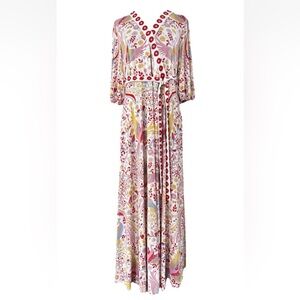 Boden Jersey Wrap Maxi Dress Peacock Floral Print Woman Size US 12 Belted